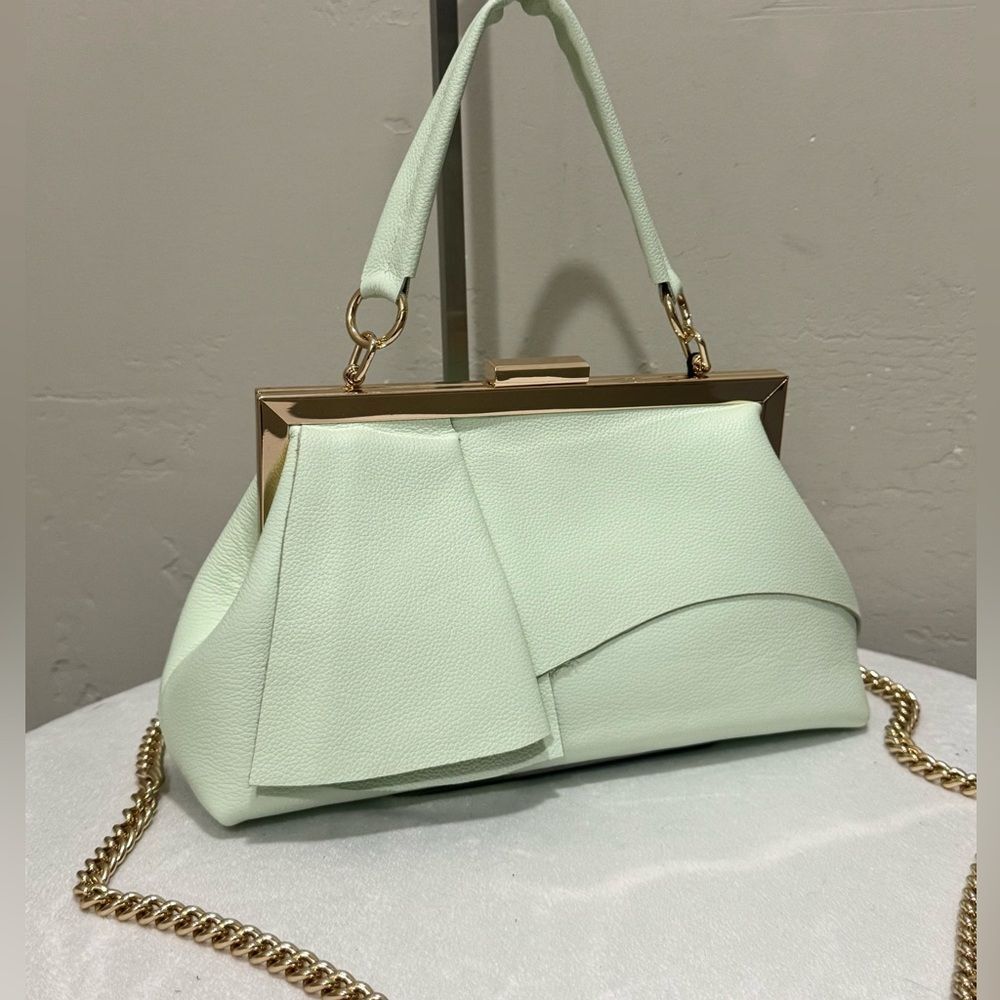Genuine Leather Handmade Unique Asymmetrical Ruffles Frame Clutch Bag/Crossbaody